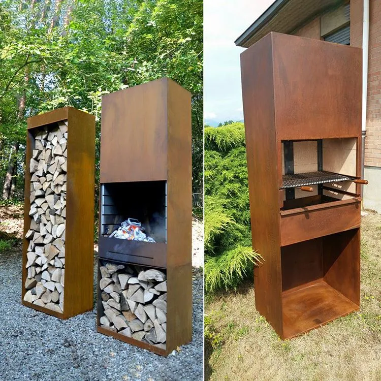 Açık Hava Pişirme İçin Corten Çelik Barbekü Şöminesi