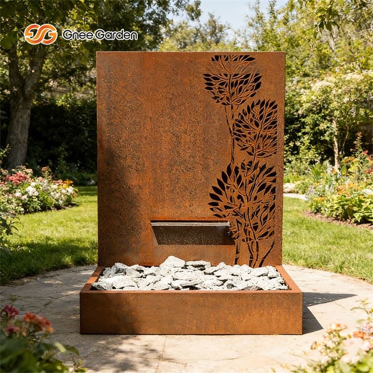 corten steel wall water feature