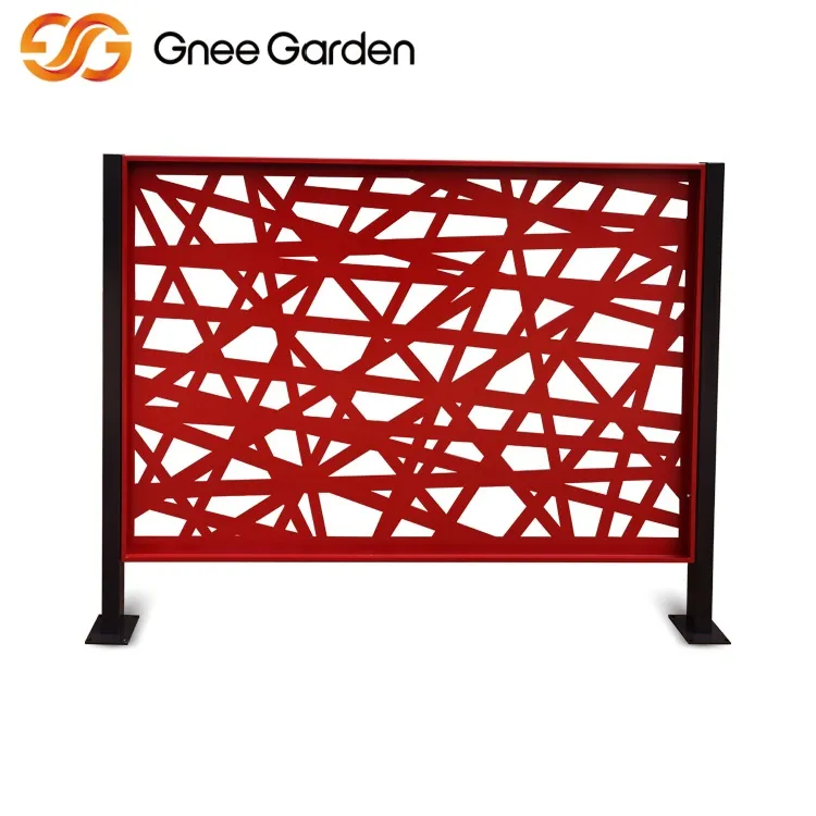 Kırmızı Geometrik Desen Corten Metal Bahçe Ekranı