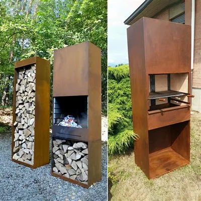 Açık Hava Pişirme İçin Corten Çelik Barbekü Şöminesi