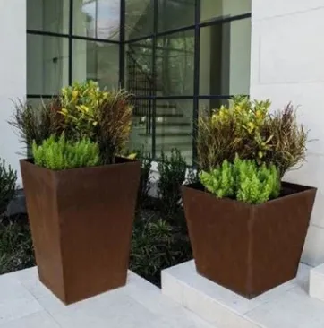 Sıcak Rustik Renk Corten Çelik Konik Kare Bahçe Peyzajı İçin Ekici Kutu